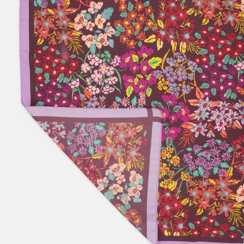 Zara Floral Satin Effect Scarf - Purple and Brown Floral - Picture 7 of 8